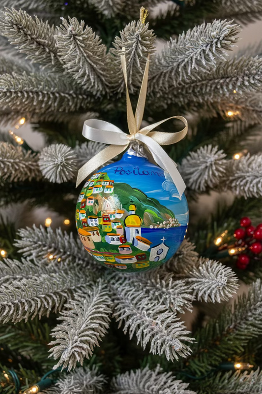 Positano, Costiera Amalfitana – Ornamento in Vetro Dipinto a Mano | Souvenir Campania