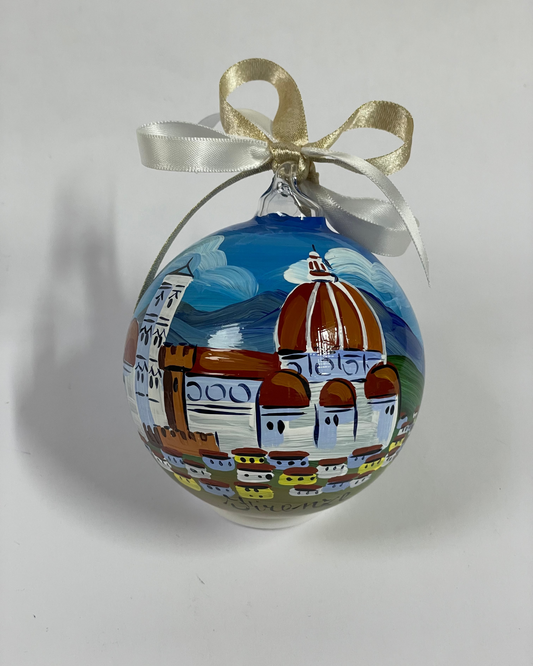 Hand-painted glass ornament – Florence Cathedral Duomo with Brunelleschi red dome and Giotto bell tower, Tuscany Italy souvenir