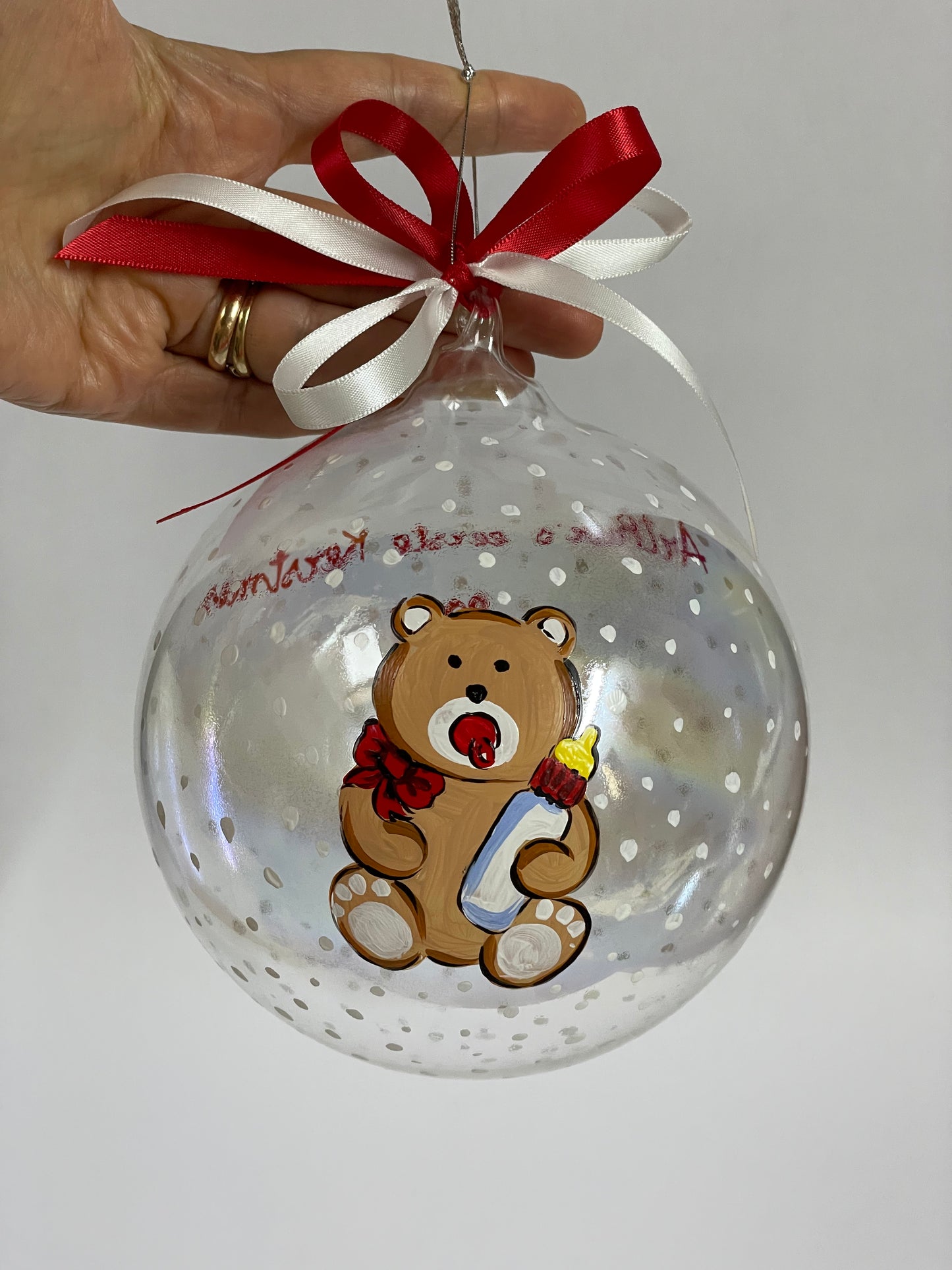 Orsetto – Ornamento in Vetro Dipinto a Mano | Regalo Primo Natale e Nascita