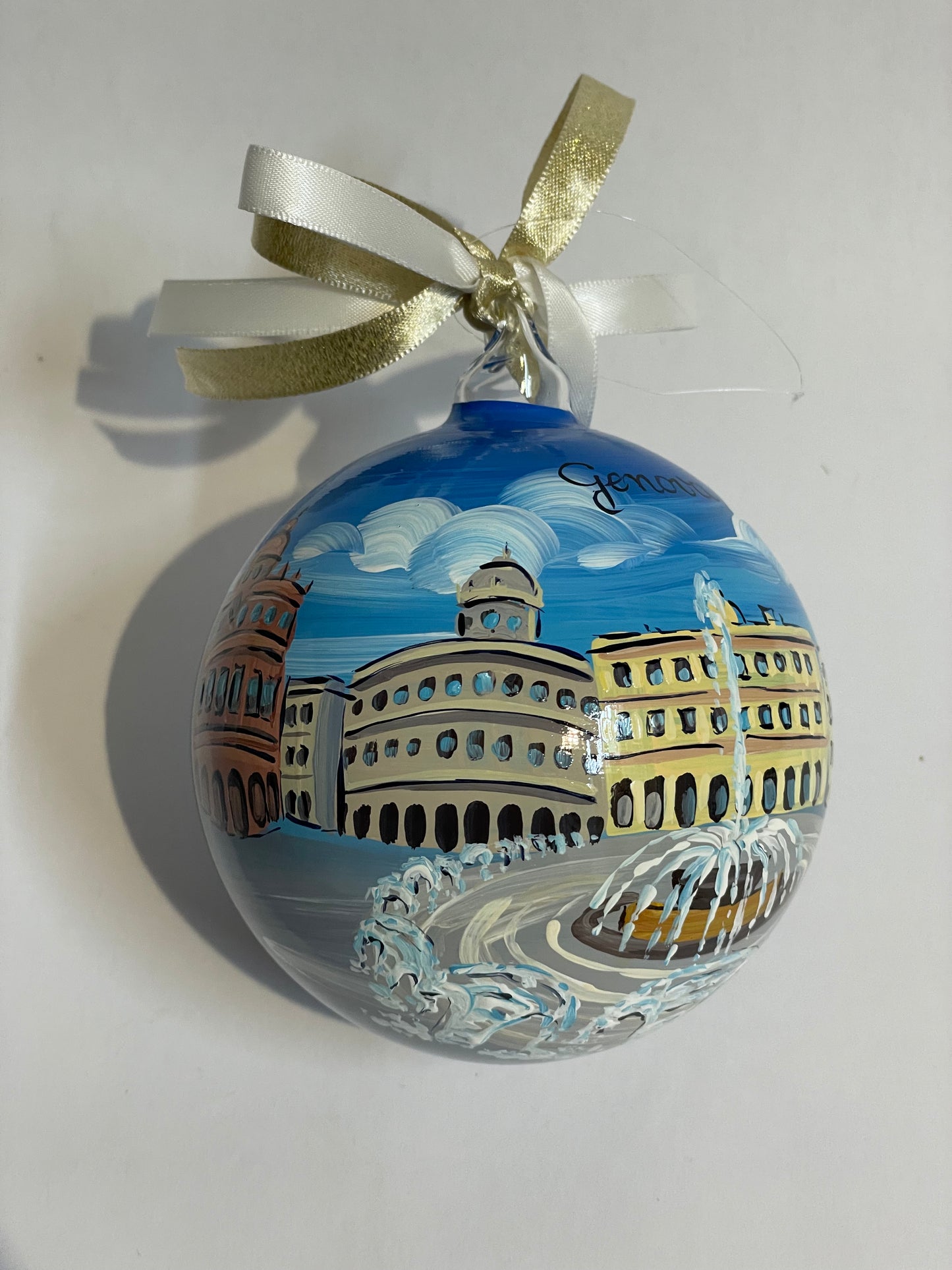 Genova, Piazza De Ferrari – Ornamento in Vetro Dipinto a Mano | Souvenir Liguria