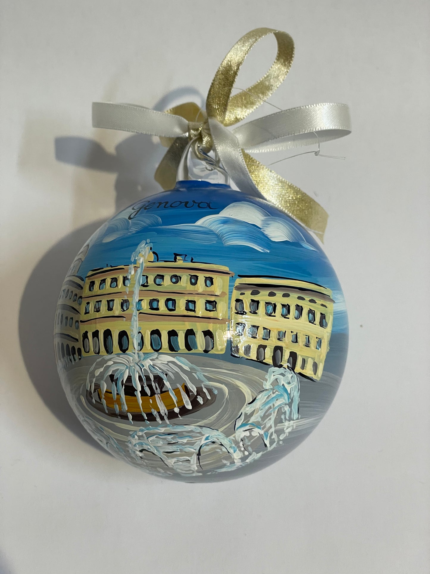 Genova, Piazza De Ferrari – Ornamento in Vetro Dipinto a Mano | Souvenir Liguria