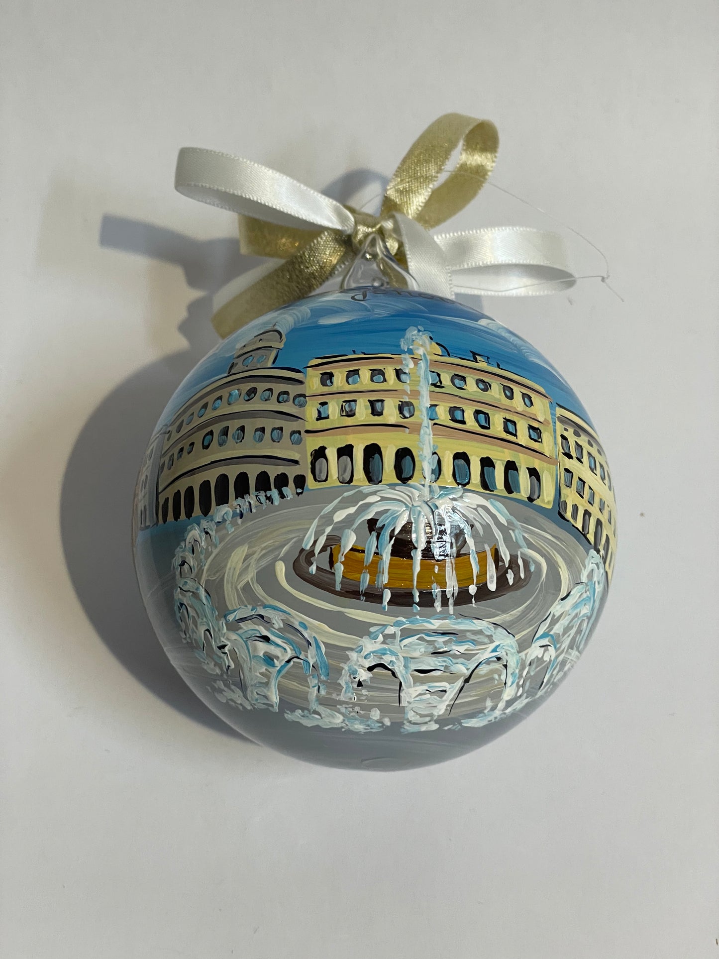Genova, Piazza De Ferrari – Ornamento in Vetro Dipinto a Mano | Souvenir Liguria