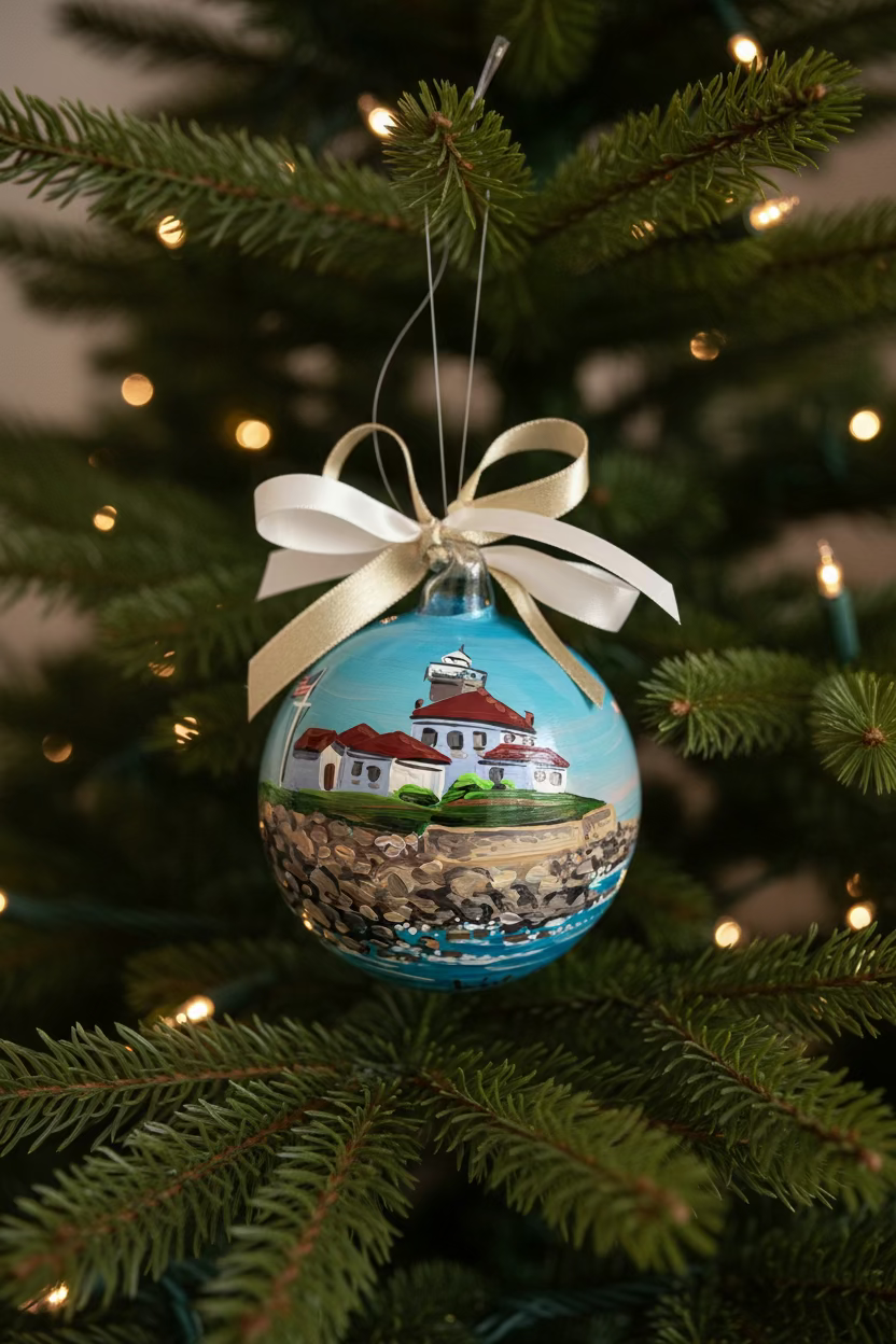 Watch Hill, Rhode Island – Ornamento in Vetro Dipinto a Mano | Souvenir USA