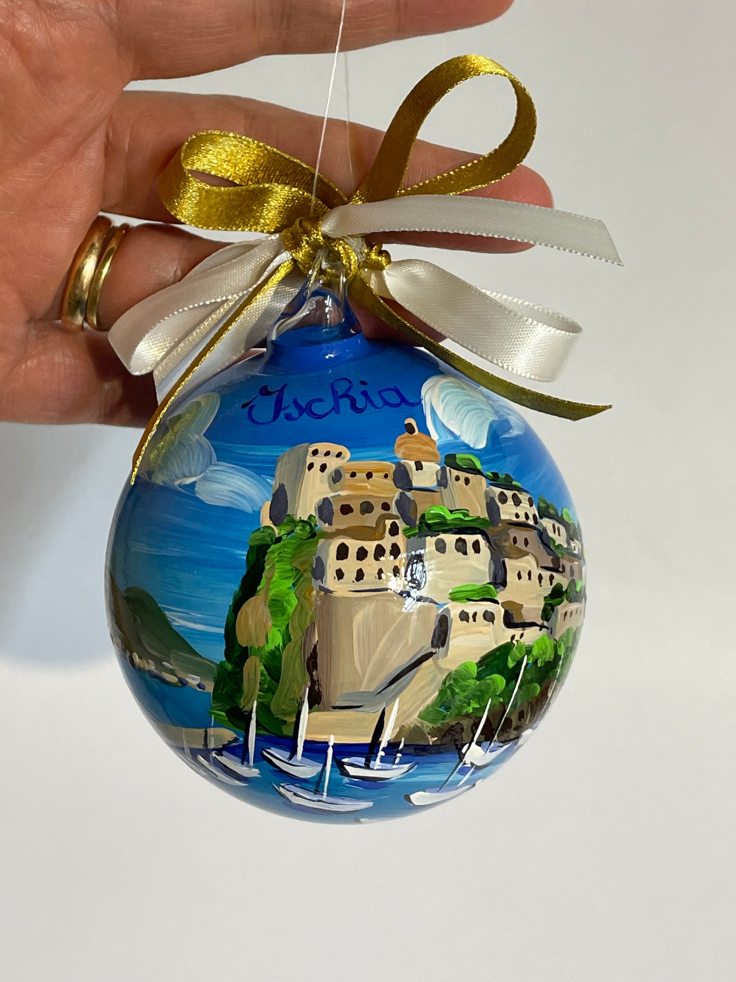 Ischia, Gulf of Naples – Hand-Painted Glass Ornament | Campania Souvenir