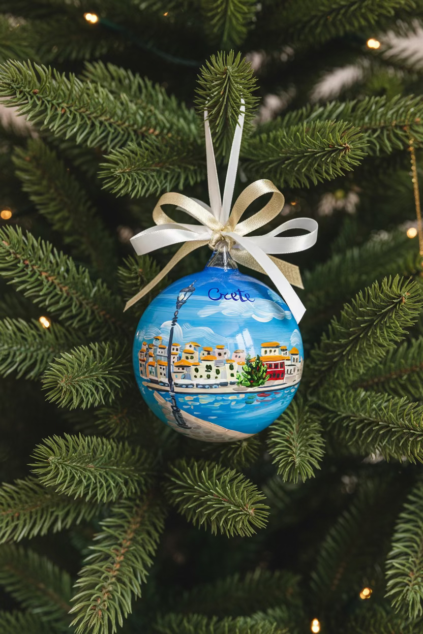 Creta, Grecia – Ornamento in Vetro Dipinto a Mano | Souvenir Mediterraneo