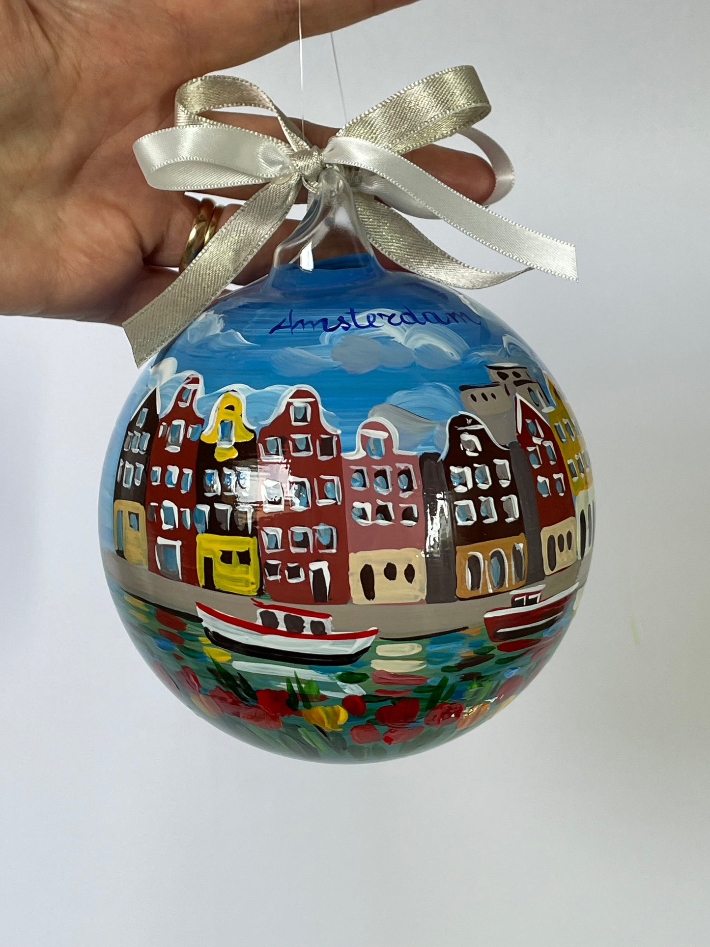 Amsterdam, Olanda – Ornamento in Vetro Dipinto a Mano | Souvenir Paesi Bassi