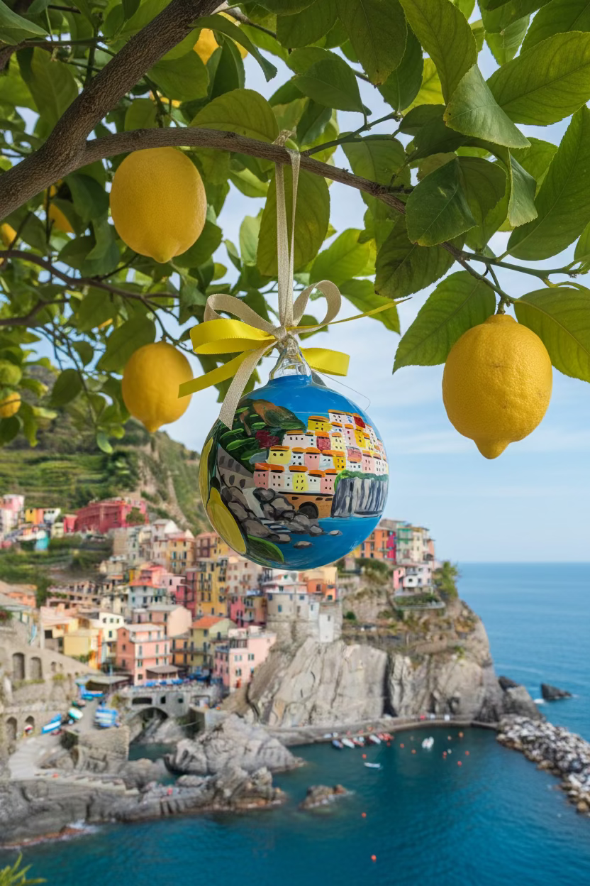 Cinque Terre, Liguria – Hand-Painted Glass Ornament | Italy Souvenir