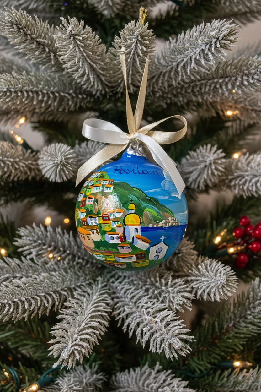 Positano, Costiera Amalfitana – Ornamento in Vetro Dipinto a Mano | Souvenir Campania
