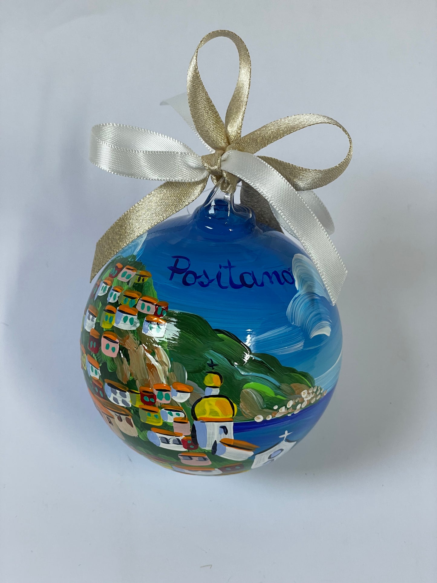 Positano, Costiera Amalfitana – Ornamento in Vetro Dipinto a Mano | Souvenir Campania