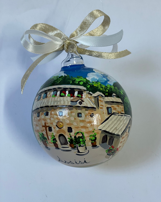 Assisi, Eremo delle Carceri – Ornamento in Vetro Dipinto a Mano | Souvenir Umbria