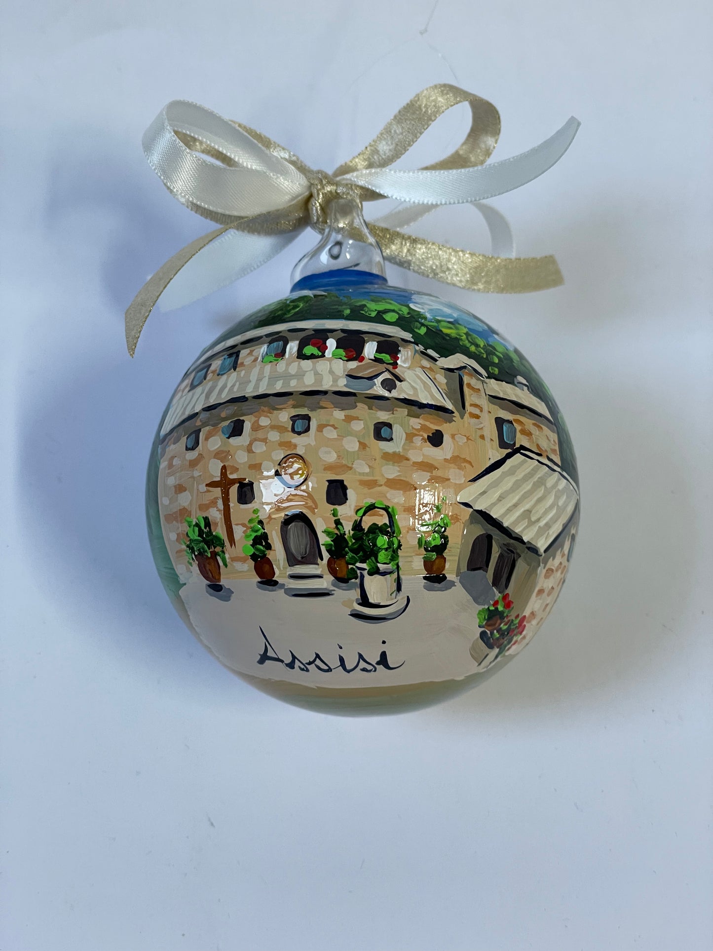 Assisi, Eremo delle Carceri – Ornamento in Vetro Dipinto a Mano | Souvenir Umbria