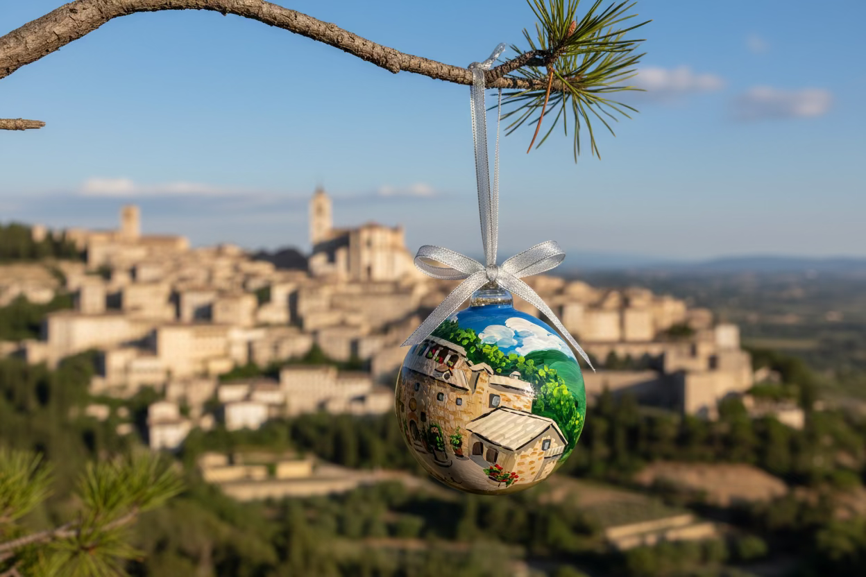 Assisi, Eremo delle Carceri – Ornamento in Vetro Dipinto a Mano | Souvenir Umbria