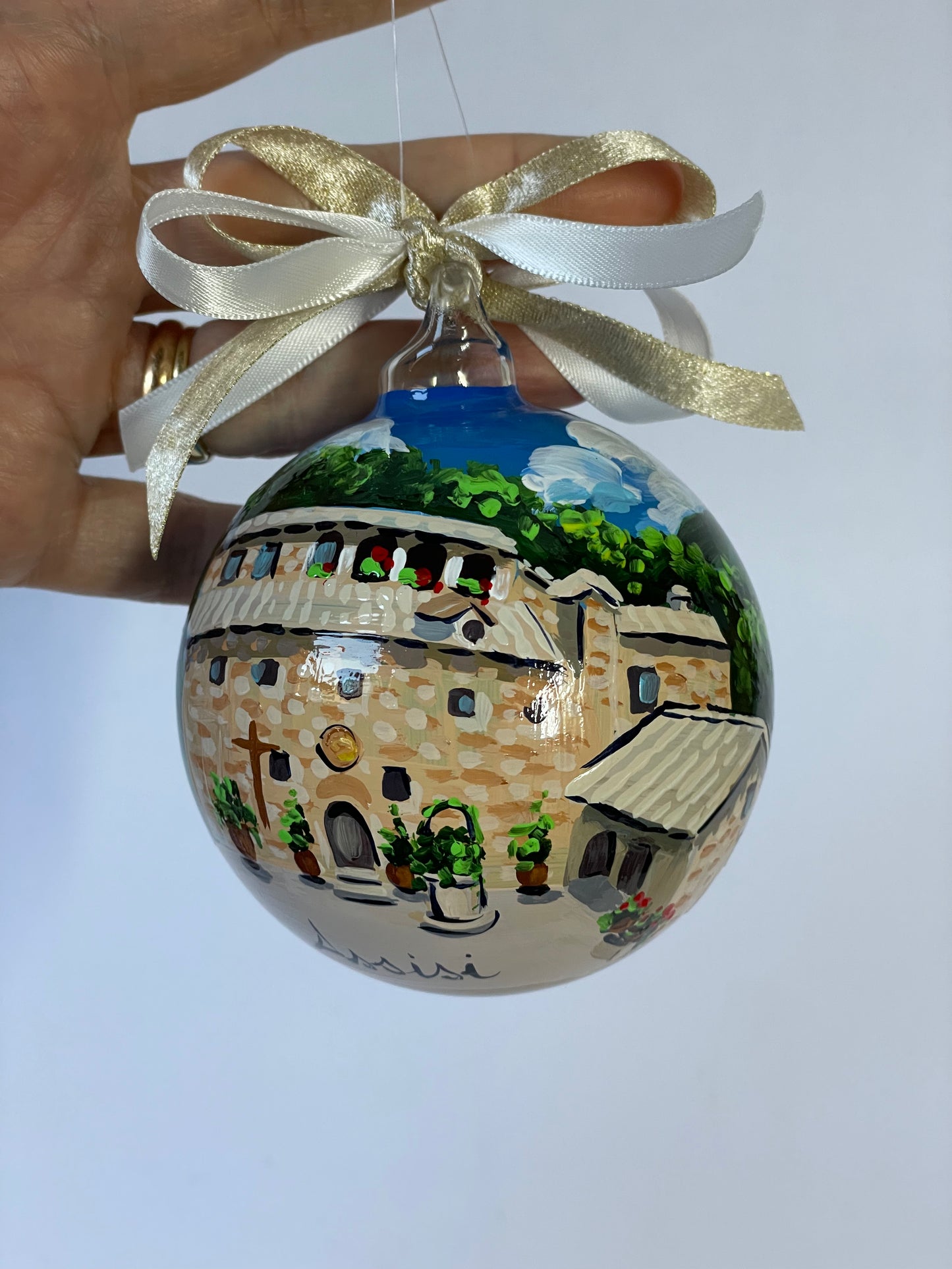 Assisi, Eremo delle Carceri – Ornamento in Vetro Dipinto a Mano | Souvenir Umbria
