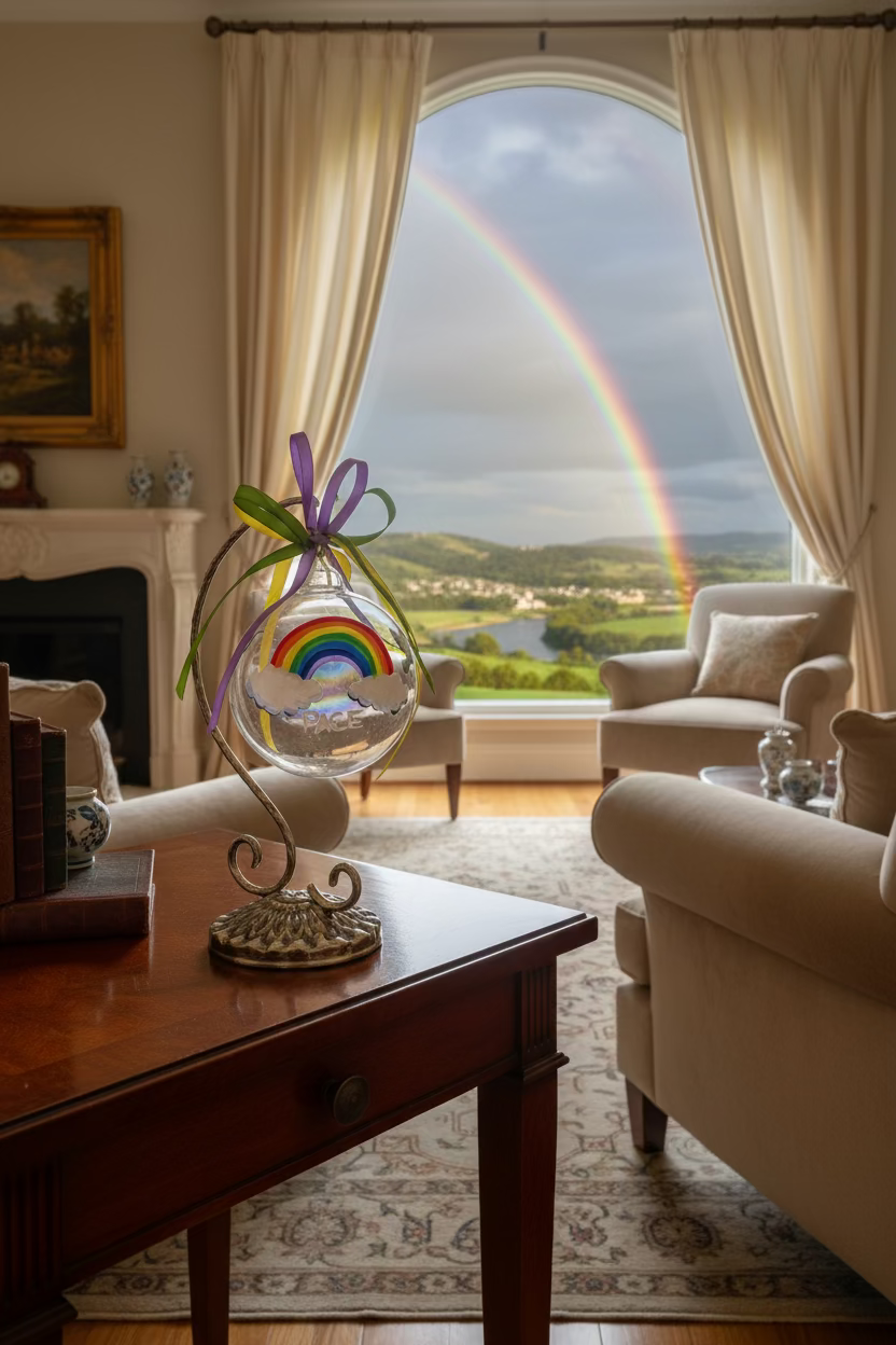 Arcobaleno della Pace – Ornamento in Vetro Dipinto a Mano | Regalo Significativo
