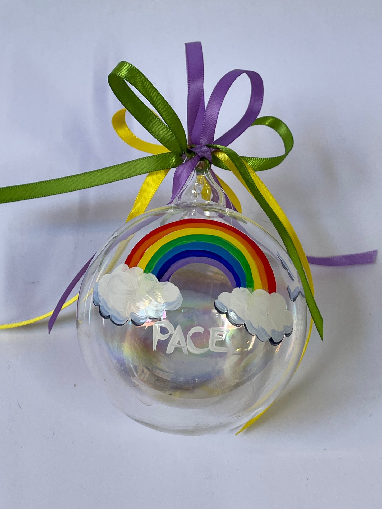 Arcobaleno della Pace – Ornamento in Vetro Dipinto a Mano | Regalo Significativo