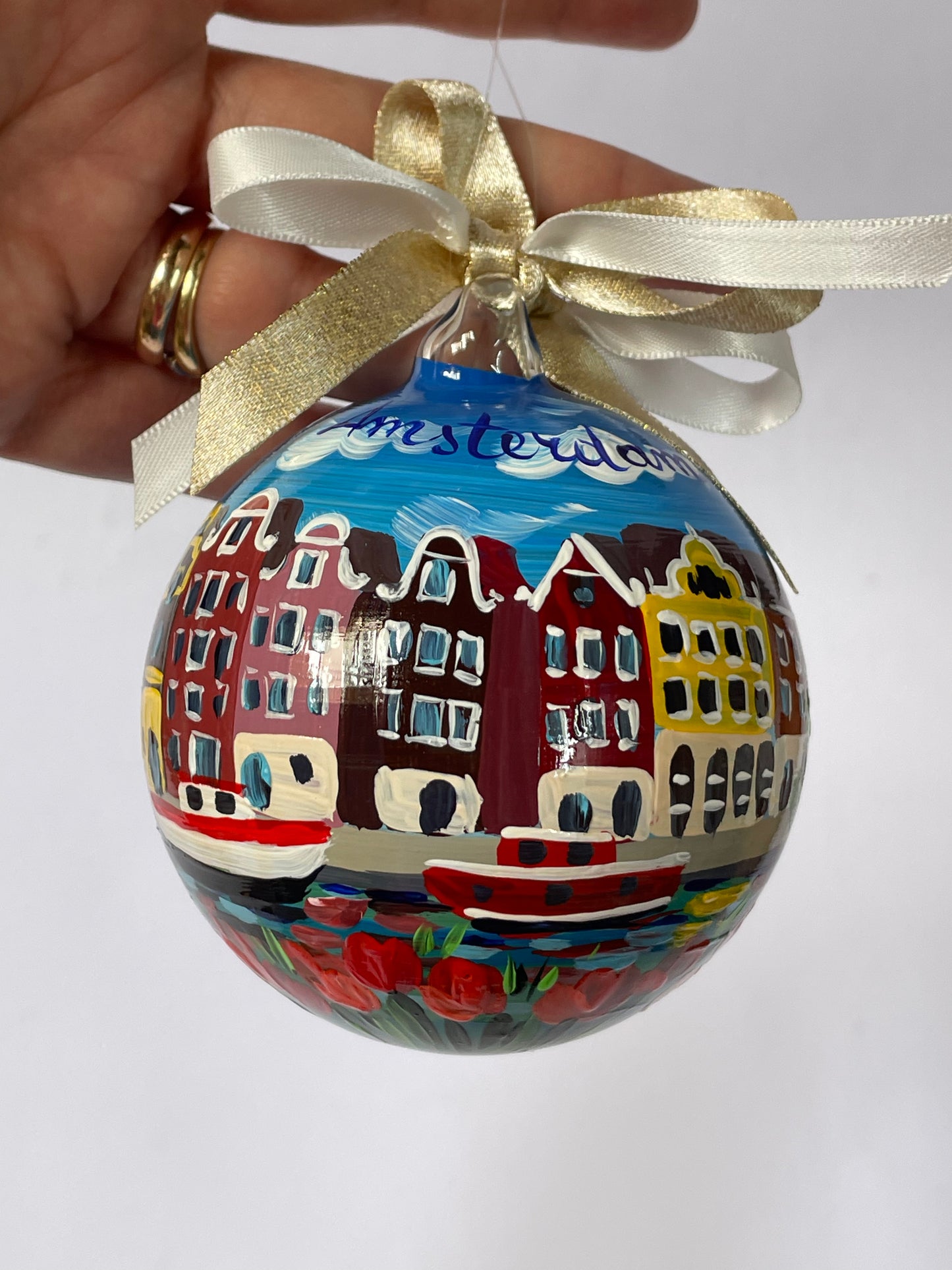 Amsterdam, Olanda – Ornamento in Vetro Dipinto a Mano | Souvenir Paesi Bassi
