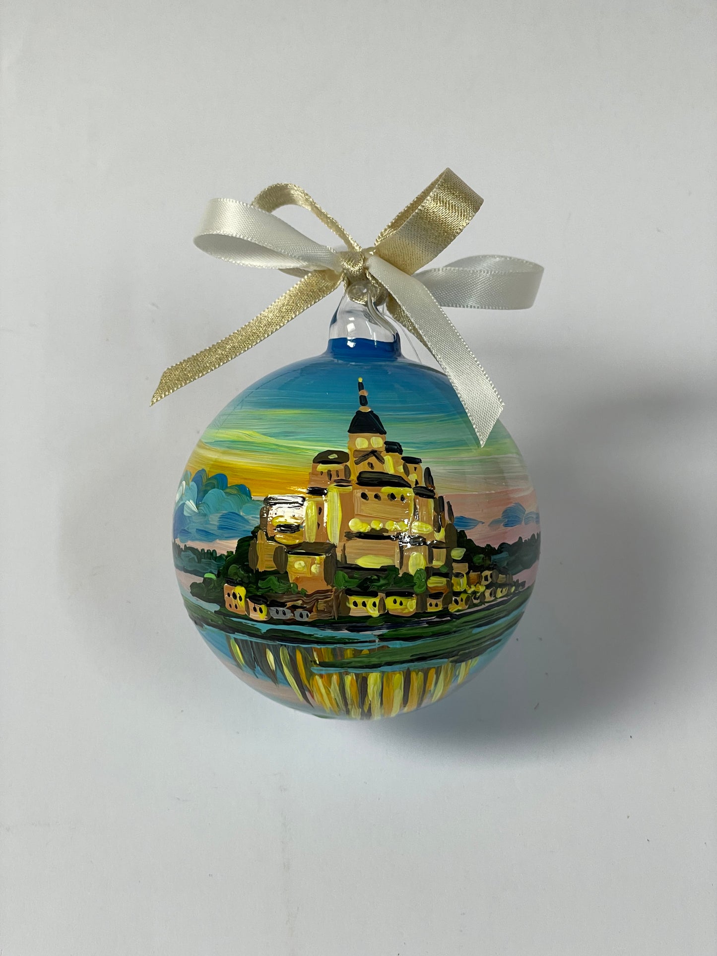 Mont Saint Michel, Normandia – Ornamento in Vetro Dipinto a Mano | Souvenir Francia