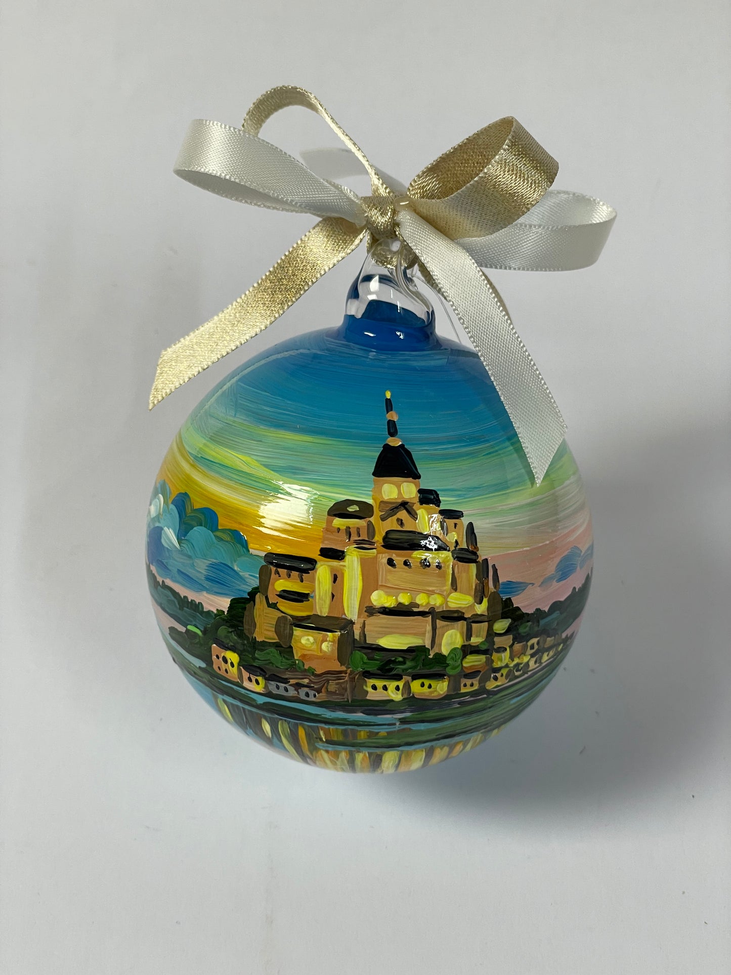 Mont Saint Michel, Normandia – Ornamento in Vetro Dipinto a Mano | Souvenir Francia
