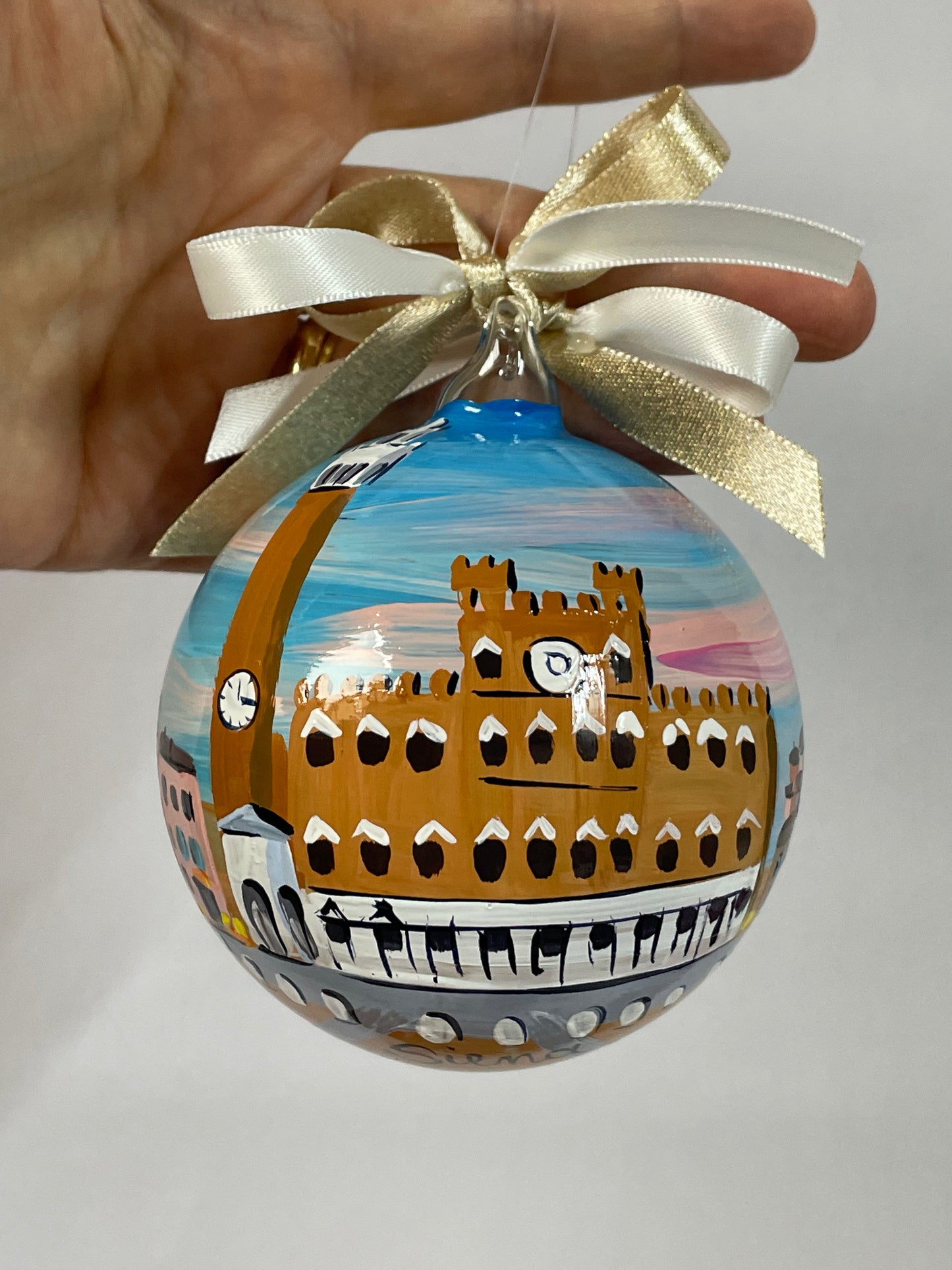 Siena, Piazza del Campo – Ornamento in Vetro Dipinto a Mano | Souvenir Toscana