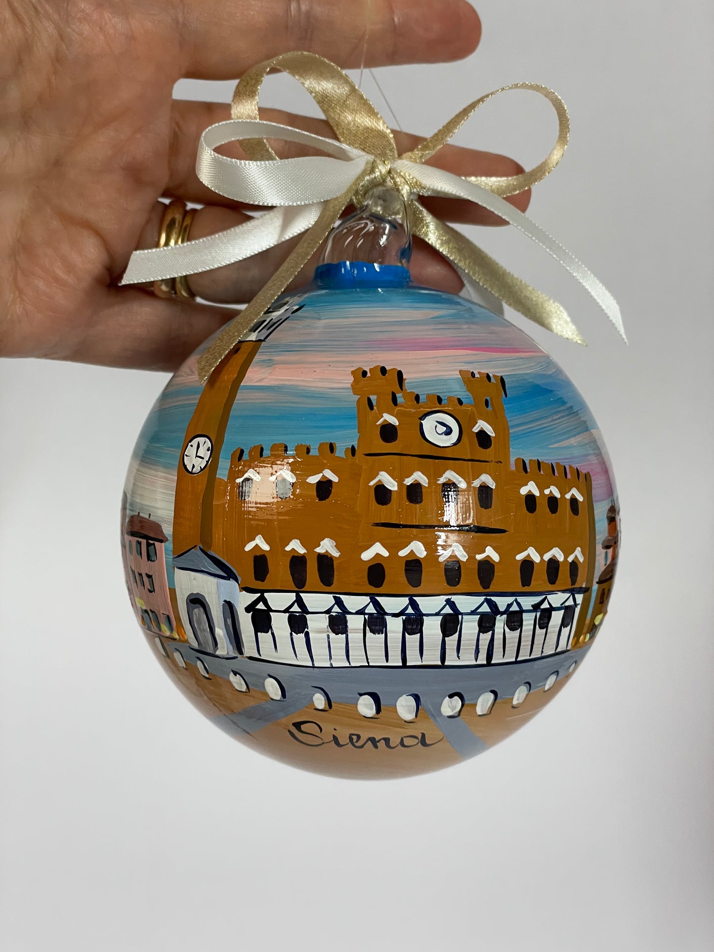 Siena, Piazza del Campo – Ornamento in Vetro Dipinto a Mano | Souvenir Toscana