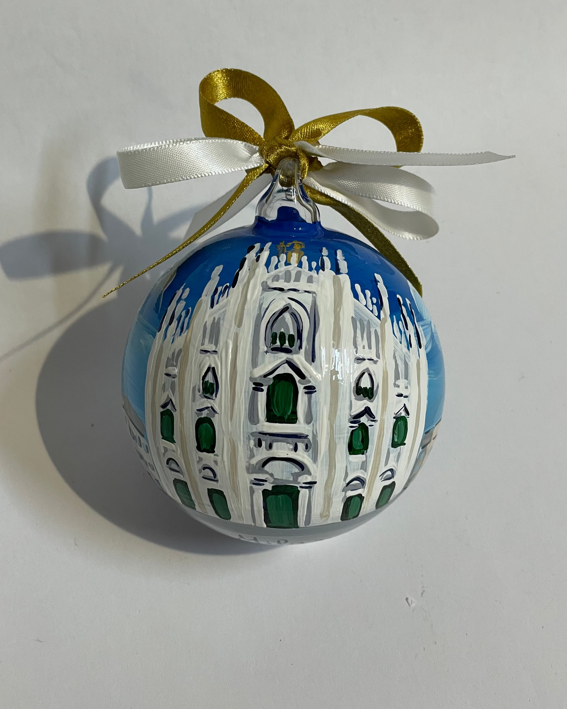 Hand-painted glass ornament – Milan Duomo cathedral facade with green windows, Lombardy Italy souvenir
