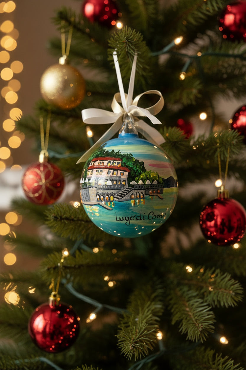 albero di Natale con pallina Lago di Como