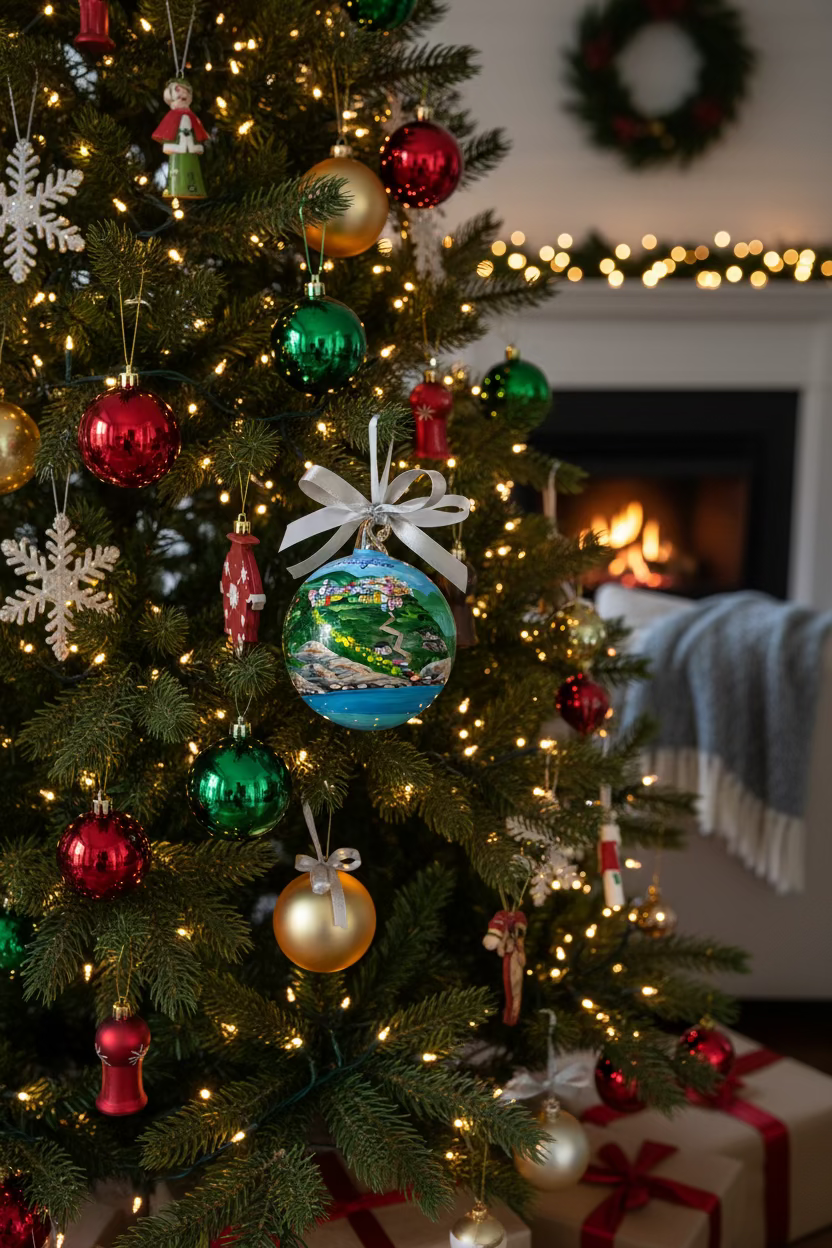 Ornamento Corniglia appeso ad albero di Natale