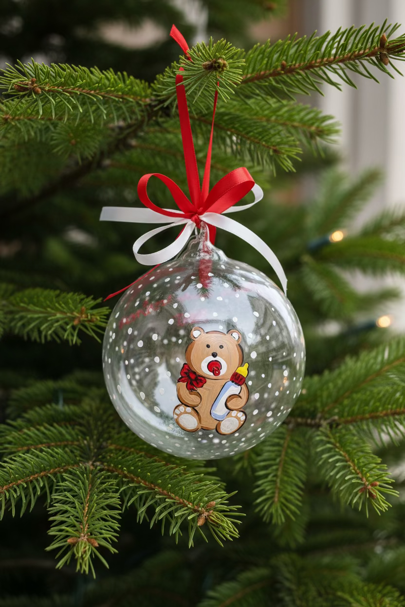 ornamento in vetro con orsetto e dedica per nuova nascita o mio primo natale