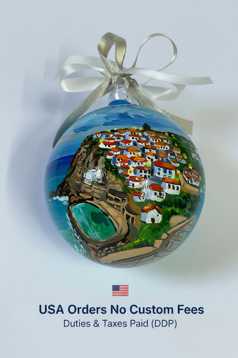 Azenhas do Mar – Ornamento Natalizio in Vetro Dipinto a Mano | Souvenir Artigianale Portogallo
